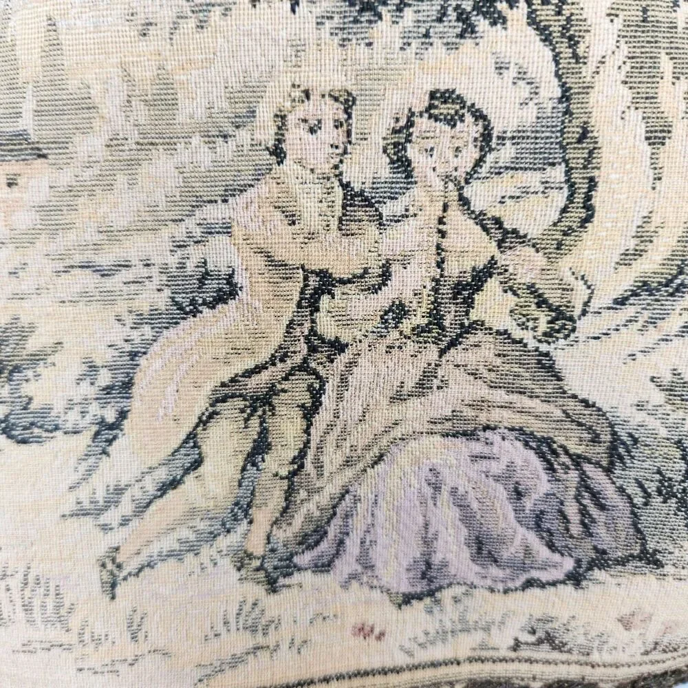 8.25in French Tapestry Doilies Lot of 2 Romantic Courting Scenes Crochet France
